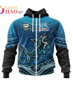 Cronulla-sutherland Sharks Custom Name Number Indigenous Mascot Zip Hoodie Gifts For Lovers