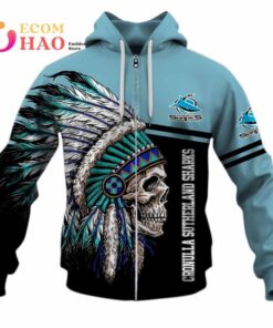 Cronulla-sutherland Sharks Custom Name Number Native Skull Zip Hoodie Gift For Fans