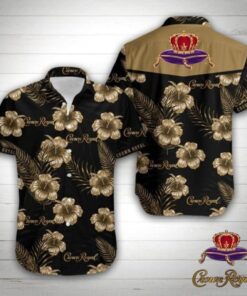 Crown Royal Black Tropical Floral Hawaiian Shirt For Men Women