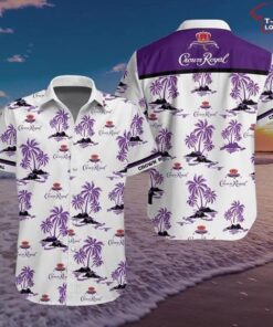Crown Royal Coconut Tree White Purple Aloha Shirt Size From S To 5xl