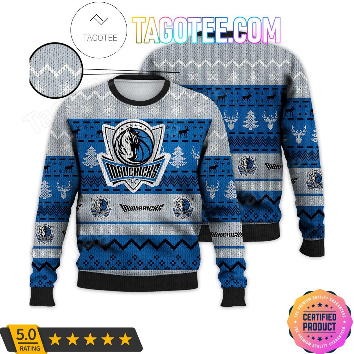 Dallas Mavericks Blue Gray Ugly Christmas Sweater For Fans