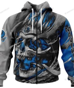 Dallas Mavericks Custom Name Number Blue Gray Skull Smoke Zip Hoodie