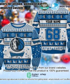 Dallas Mavericks Custom Name Number Blue White Ugly Christmas Sweater Gift