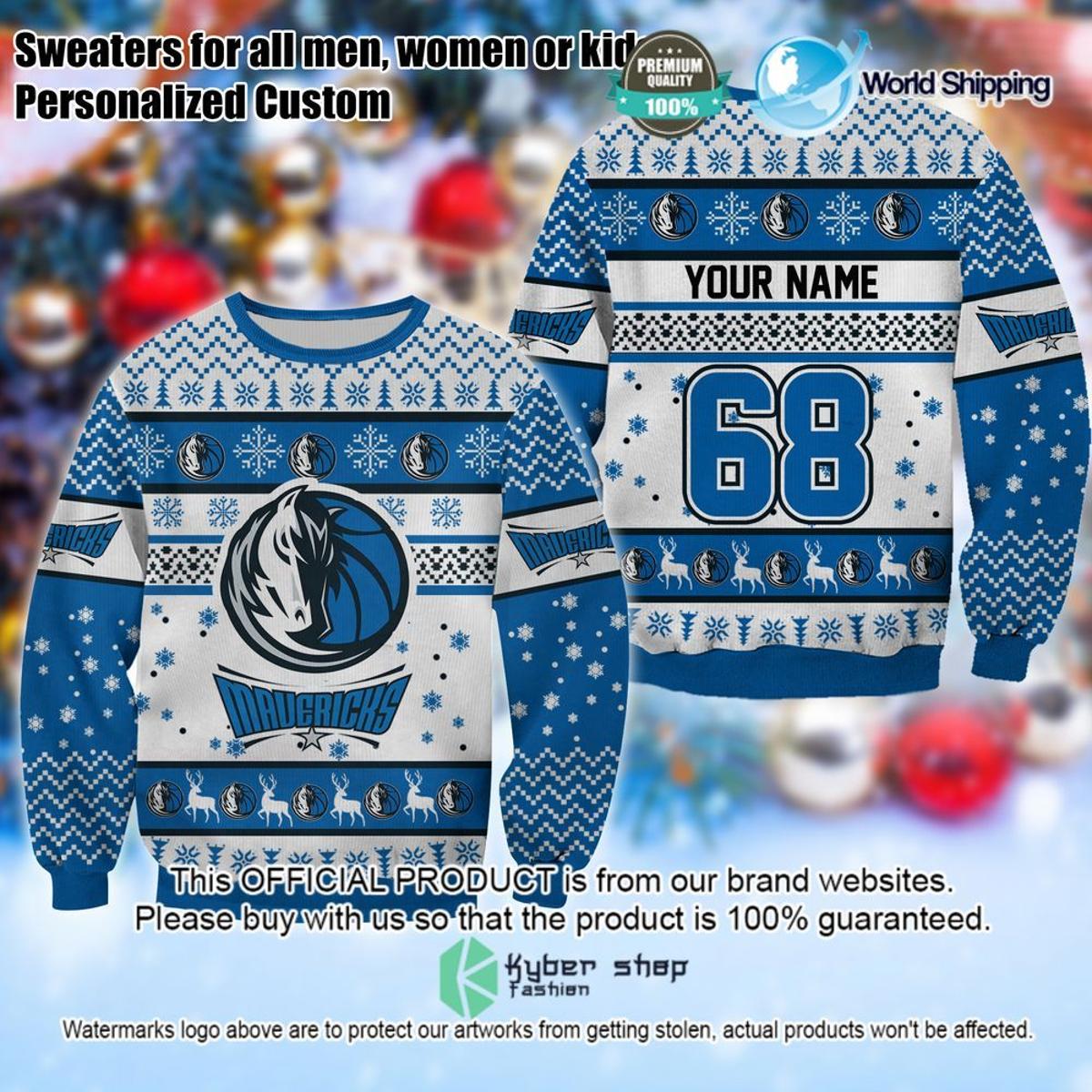 Dallas Mavericks Black Blue Jack Skellington Best Ugly Christmas Sweater