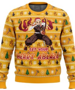 Demon Slayer Character Rengoku Heart Ablade Ugly Christmas Sweater Best Gift For Fans