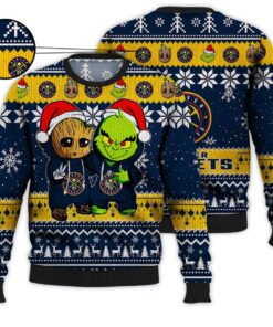 Denver Nuggets Black Yellow Baby Groot And Grinch Best Friends Best Ugly Christmas Sweater 1