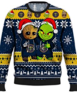 Denver Nuggets Black Yellow Baby Groot And Grinch Best Friends Best Ugly Christmas Sweater 2