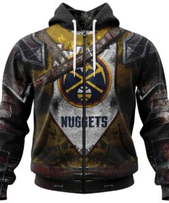 Denver Nuggets Custom Name Number Warrior Armor Zip Hoodie Gift For Fans