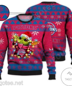 Detroit Pistons Baby Yoda Ugly Christmas Sweater Gift