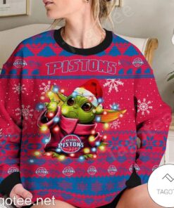 Detroit Pistons Baby Yoda Ugly Christmas Sweater Gift 3