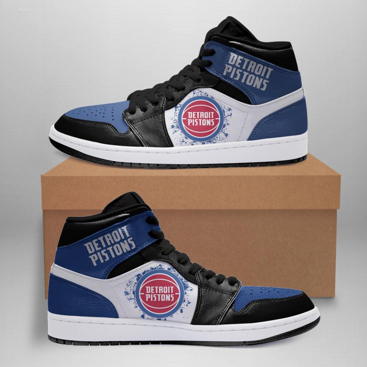 Detroit Pistons Blue Black Air Jordan 1 High Sneakers For Fans