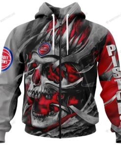 Detroit Pistons Custom Name Number Skull Zip Hoodie Funny Gift For Fans