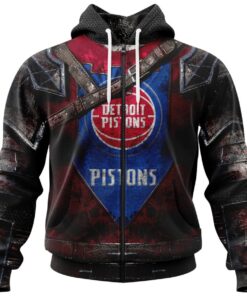 Detroit Pistons Custom Name Number Warrior Zip Hoodie Best Gift For Fans