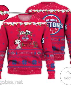 Detroit Pistons Red Snoopy Ugly Christmas Sweater Gift