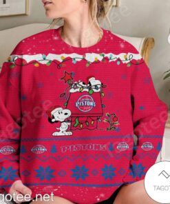 Detroit Pistons Red Snoopy Ugly Christmas Sweater Gift 3