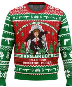 Die Hard Character Hans Gruber Falling From Nakatomi Funny Ugly Christmas Sweater