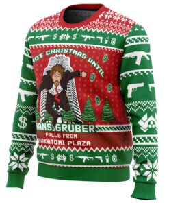 Die Hard Character Hans Gruber Falling From Nakatomi Funny Ugly Christmas Sweater 4