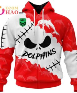 Dolphins Custom Name Number Halloween Style Zip Hoodie Red Gift