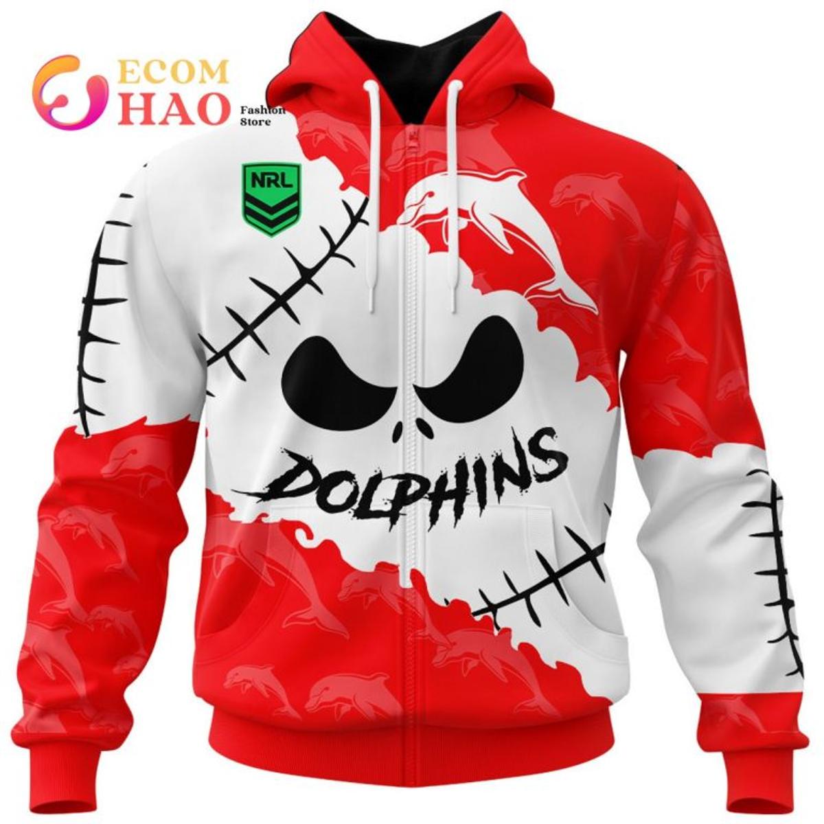 Dolphins Custom Name Number I’m Fine In Halloween Zip Hoodie For Fans