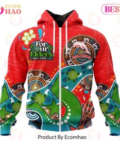 Dolphins Custom Name Number Naidoc Week For Our Elders Zip Up Hoodie Red And Green 1