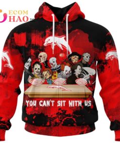 Dolphins You Cant Sit With Us Halloween Black Red Zip Up Hoodie 1