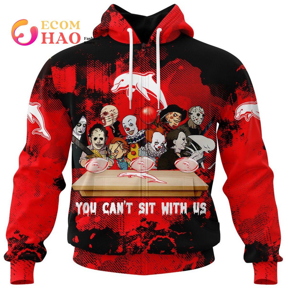 Dolphins Halloween Is Coming Red And Black Zip Hoodie