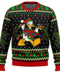 Donald Duck Christmas Lights Black Ugly Christmas Sweater Gift For Disney Fans