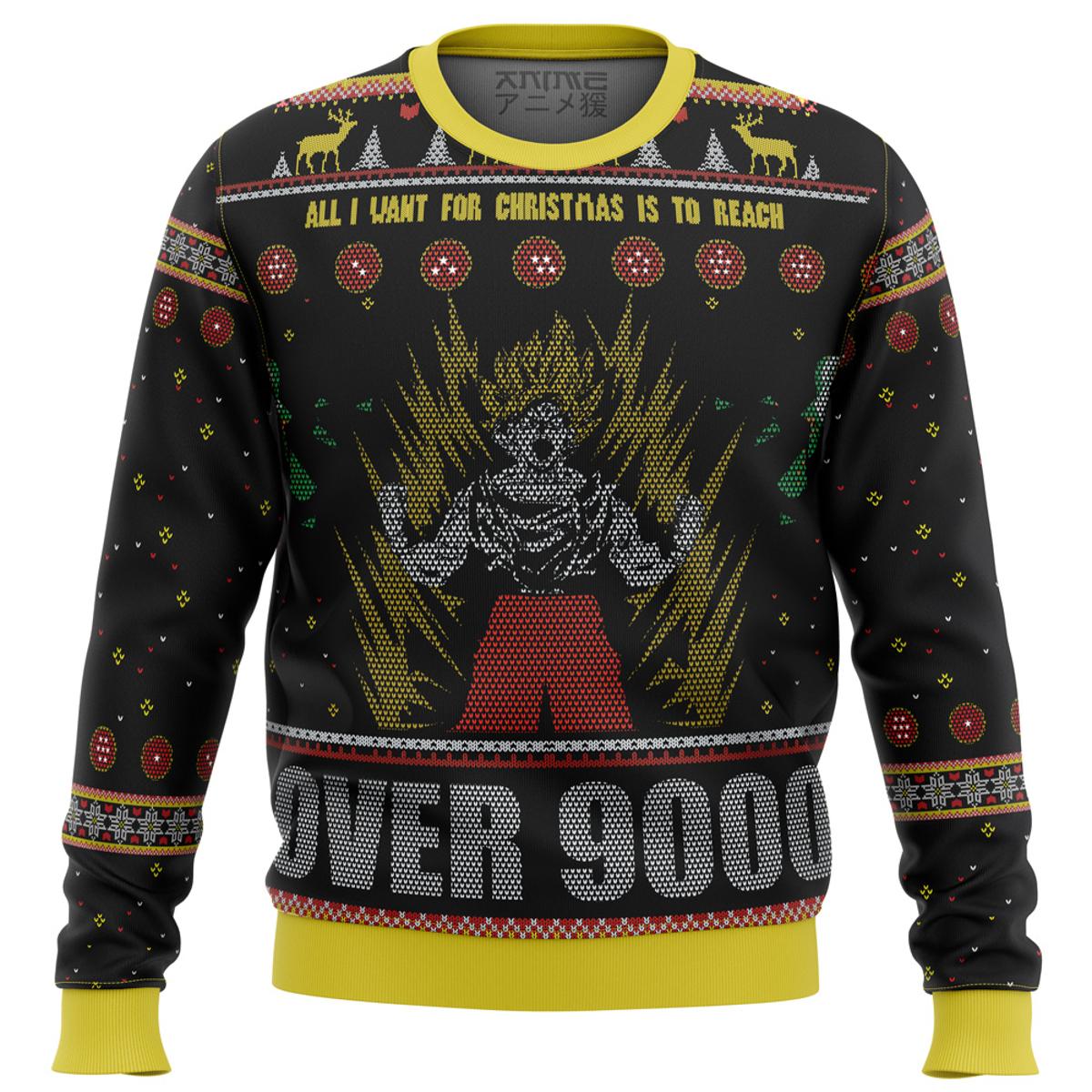 Dragonball Z Goku Over 9000 Plus Size Ugly Christmas Sweater Gift For Fans