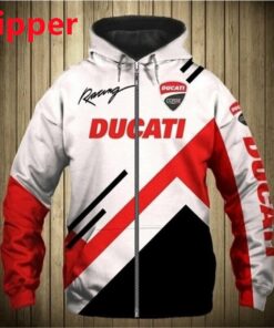 Ducati White Black Red Zip Hoodie For Fans