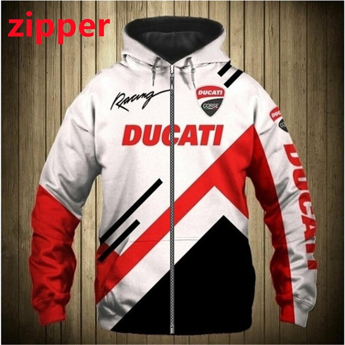 Ducati White Black Zip Hoodie Gift