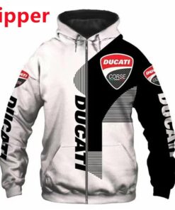 Ducati White Black Zip Hoodie Gift