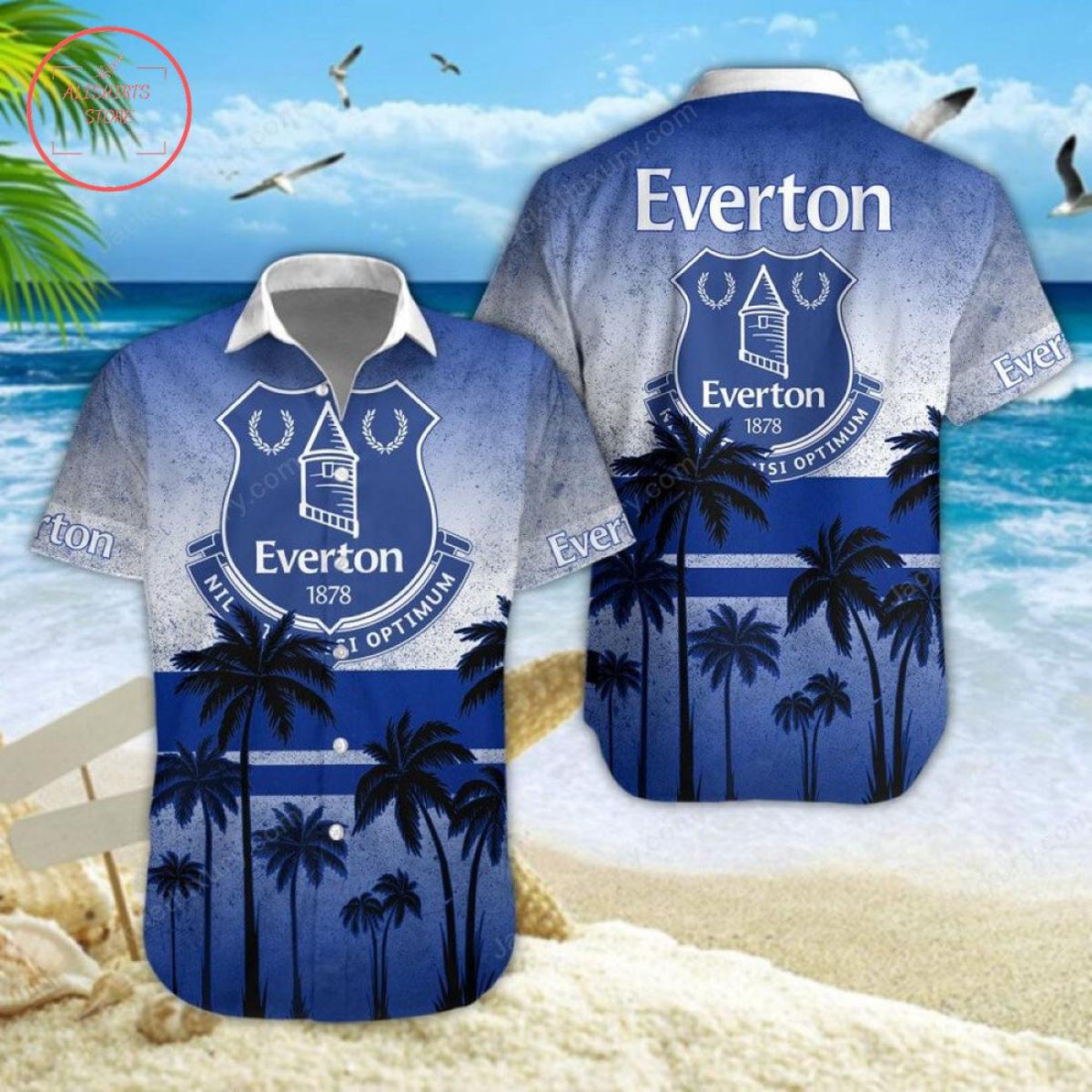 Everton Fc Blue Tropical Flowers Hawaiian Shirt Size From S To 5xl