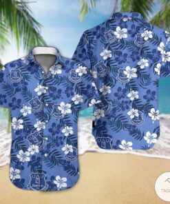 Everton Fc Blue Tropical Flowers Hawaiian Shirt Size From S To 5xl