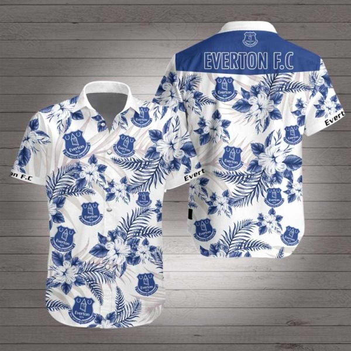 Everton Fc Big Logo Coconut Trees Vintage Hawaiian Shirt Best Gift For Fans