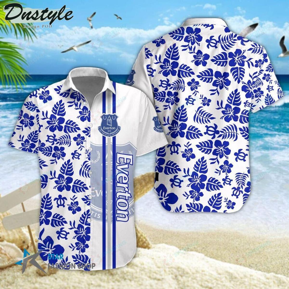 Everton Fc Blue Tropical Flowers Hawaiian Shirt Size From S To 5xl