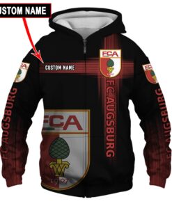 Fc Augsburg Custom Name Black Zip Hoodie Best Gift For Fans