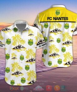 Fc Nantes Multi Logo With Coconut Tree Pattern White Yellow Hawaiian Shirt Best Gift Ideas