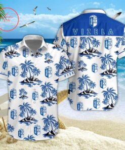 Fc Vizela Coconut Tree White Blue Vintage Hawaiian Shirt Best Gift For Fans