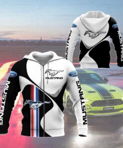 Ford Mustang Black White Zip Hoodie For Fans