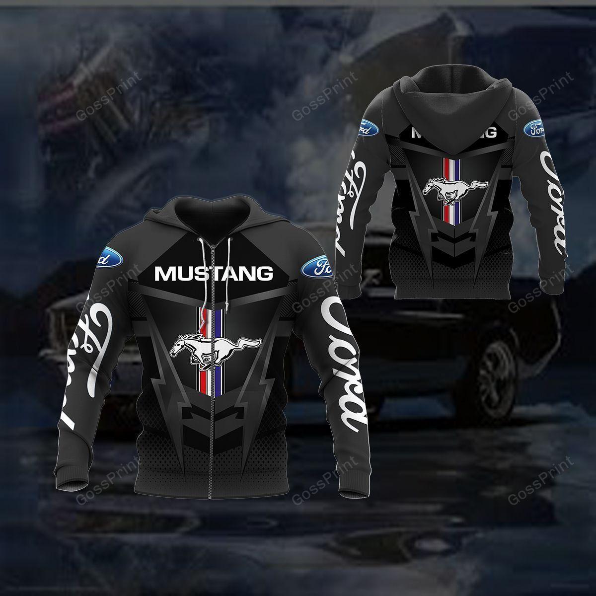 Ford Mustang Black Blue Zip Hoodie For Fans