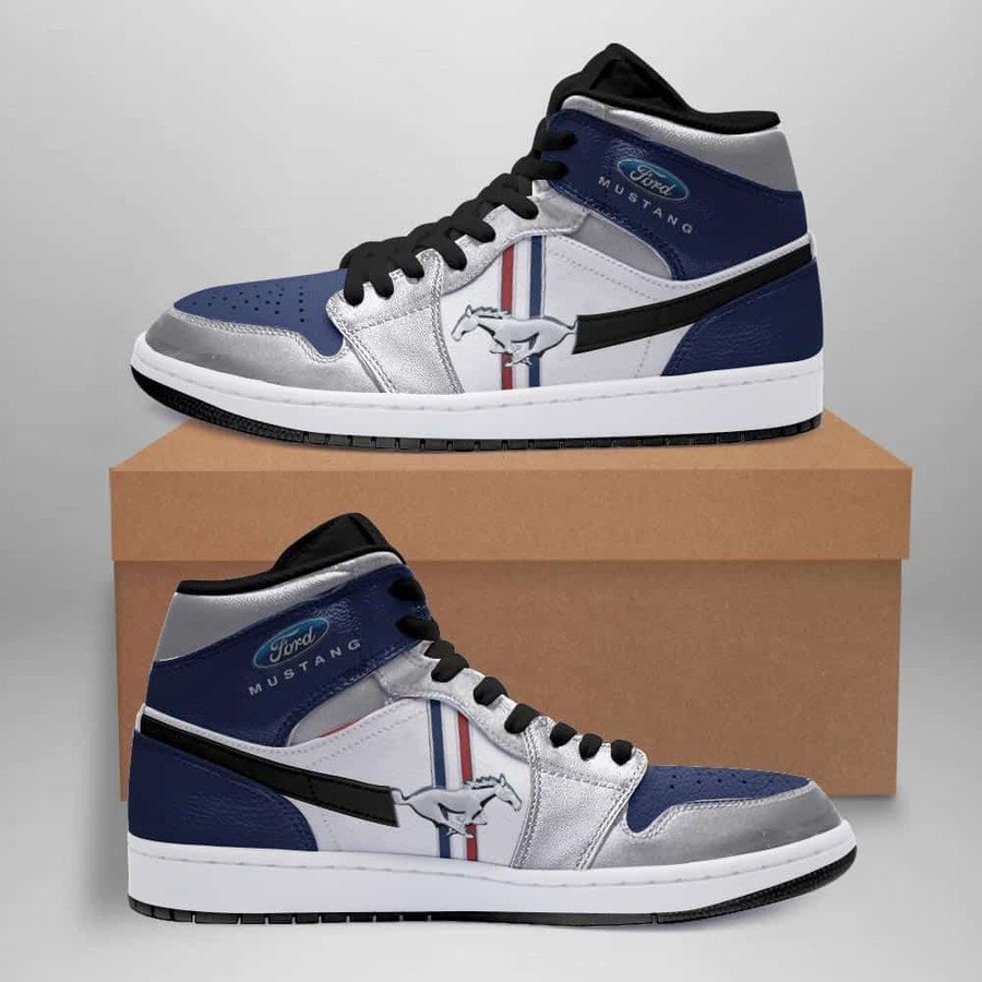 Ford Mustang Blue Air Jordan 1 High Sneakers For Fans