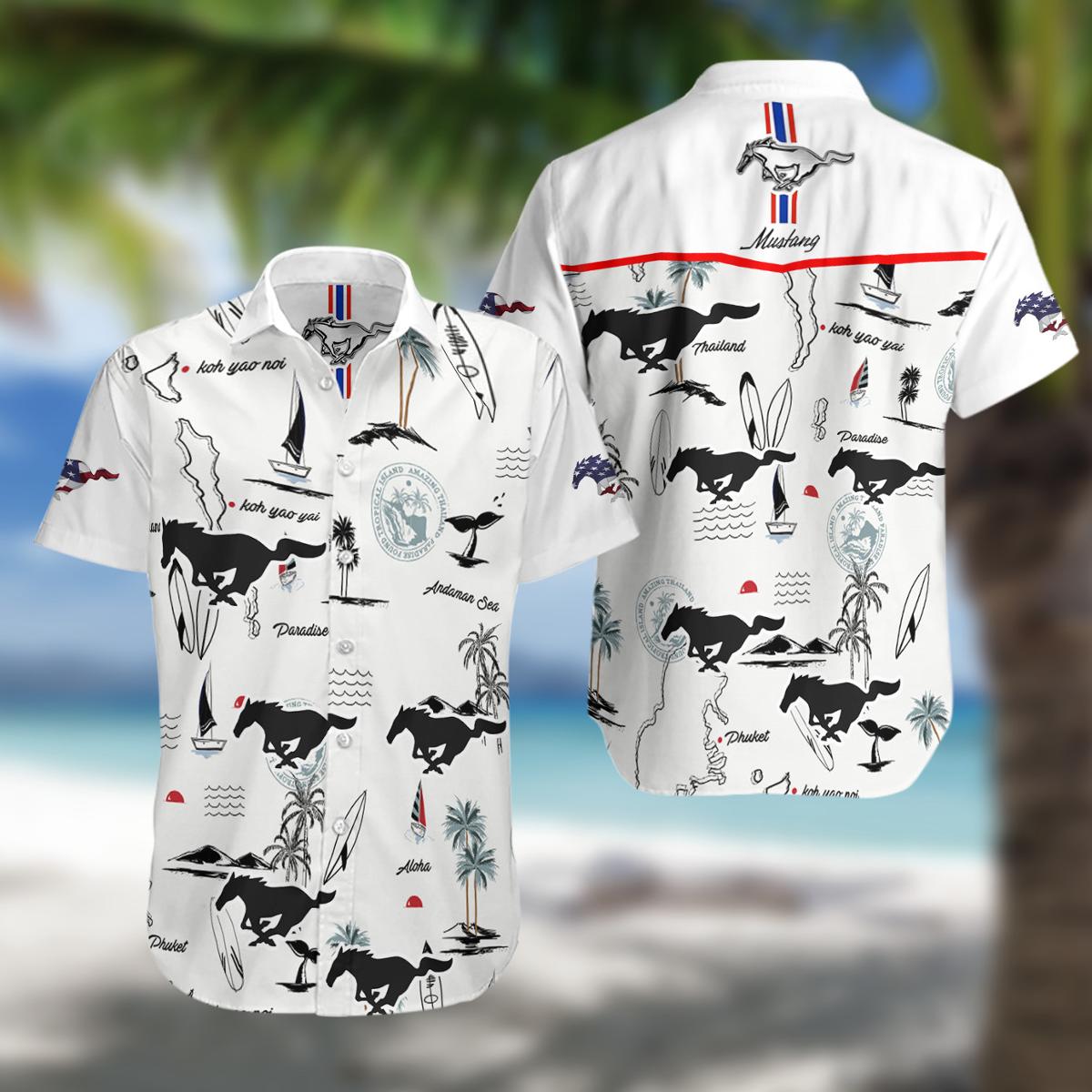 Ford Mustang Simple Design Blue Black Hawaiian Shirt Best Gift For Fans