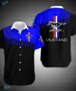 Ford Mustang Simple Design Blue Black Hawaiian Shirt Best Gift For Fans