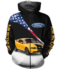 Ford Mustang Yellow Car Zip Hoodie For Fans