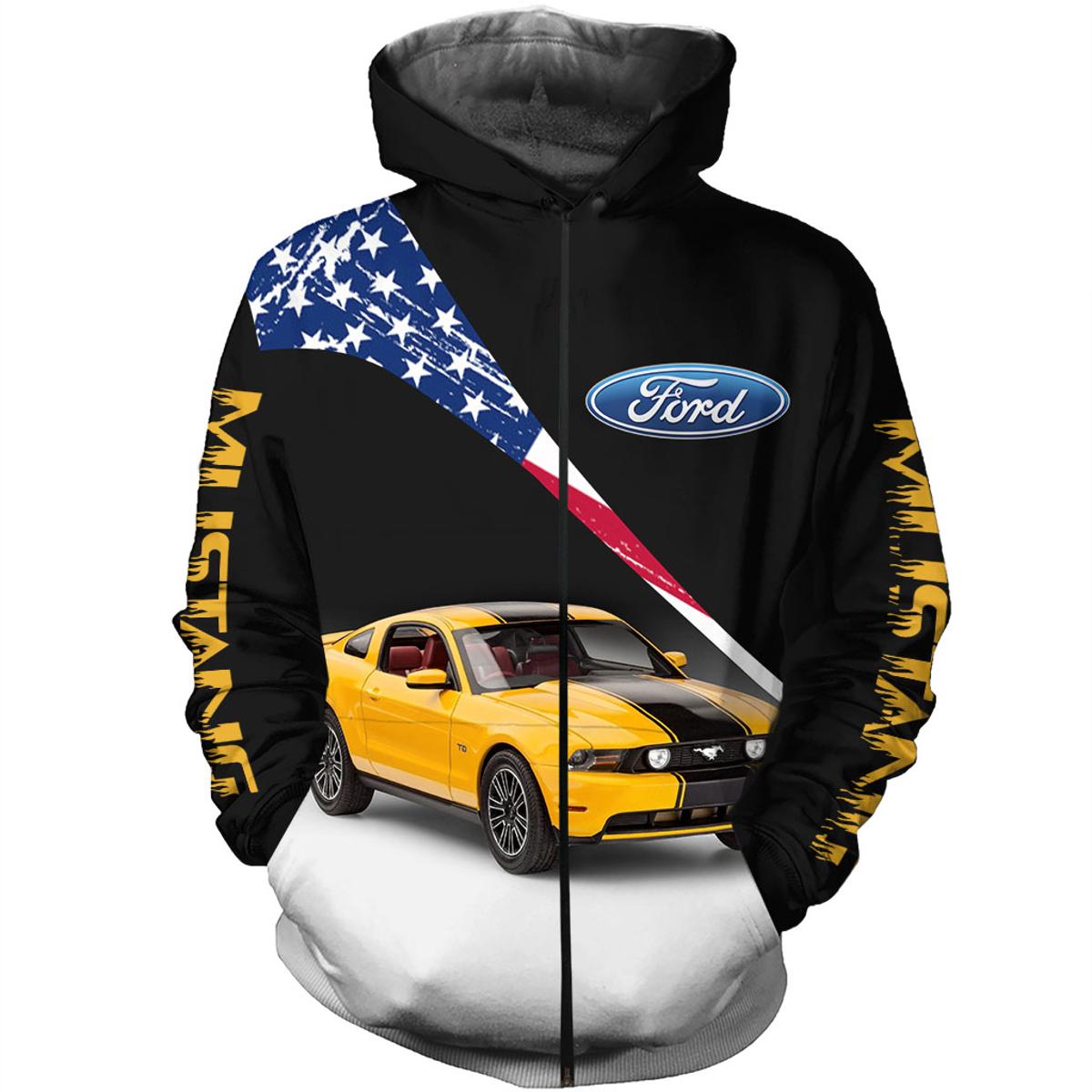 Ford Mustang Black Zip Hoodie For Fans