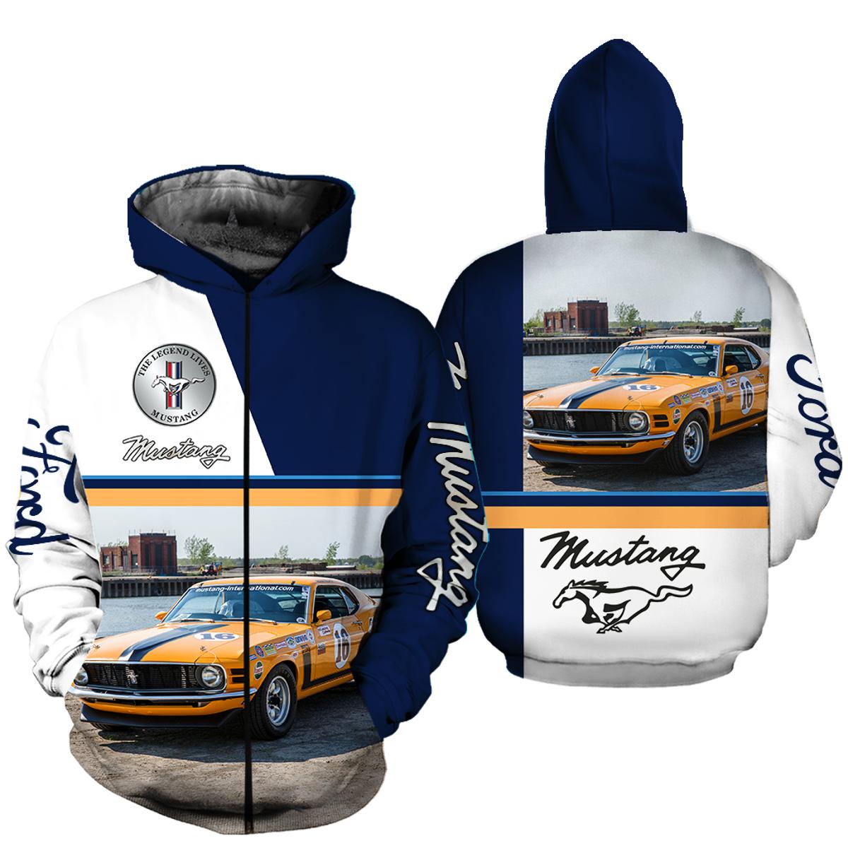 Ford Mustang Yellow Car Zip Hoodie For Fans