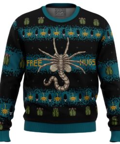 Free Hugs Alien Facehugger Funny Ugly Christmas Sweater Gift For Horror Movie Fans 1