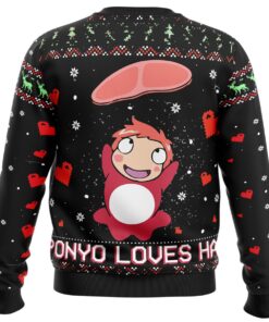 Gake No Ue No Ponyo Loves Ham Ugly Christmas Sweater Gift For Studio Ghibli Fans 2