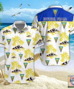 Gd Estoril Praia Logo With Coconut Tree White Aloha Shirt For Primeira Liga Fans