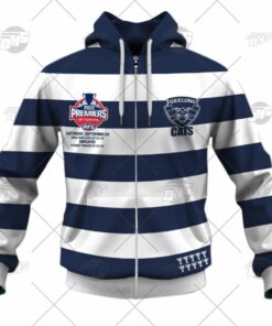 Geelong Cats Premiers White Blue Zip Hoodie Gifts For Lovers